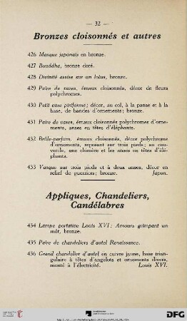 Appliques, Chandeliers, Candélabres (Nr.434-442)
