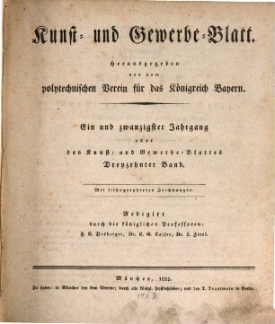 Kunst- und Gewerbeblatt des Polytechnischen Vereins für das Königreich Bayern. 21 = Bd. 13. 1835