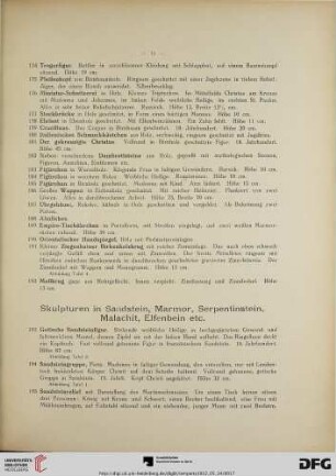 Skulpturen in Sandstein, Marmor, Serpentinstein, Malachit, Elfenbein etc. (Nr. 193-250)