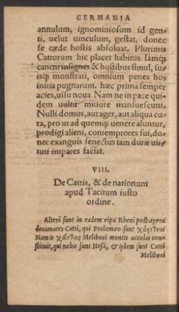 VIII. De Cattis, & de nationum apud Tacitum iusto ordine.