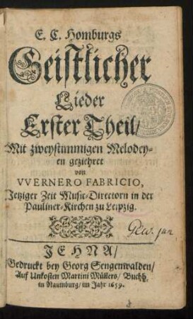 1: Mit zweystimmigen Melodeyen geziehret