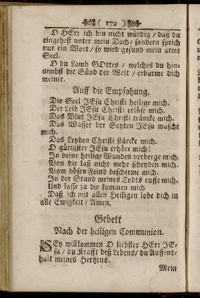 Gebett Nach der heiligen Communion