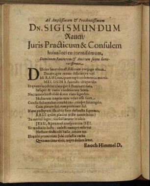 Ad Amplissimum & Prudentissimum Dn. Sigismundum Rauen Juris Practicum & Consulem [...]