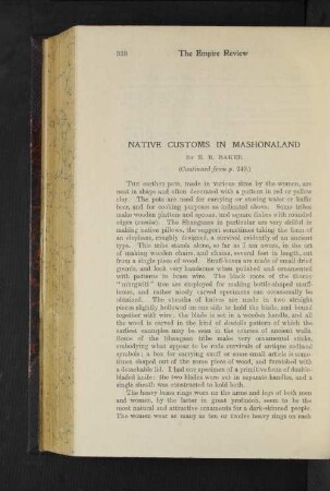 Native Customs in Mashonaland.