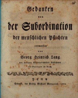 Gedanken von der Subordination der menschlichen Pflichten