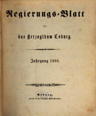Regierungs-Blatt für das Herzogtum Coburg. 1866, 1866