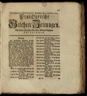 Num. LXXI. Dienstags, den 9. Septembr. 1755 - Num. LXXX. Freytags, den 10. Octobr. 1755