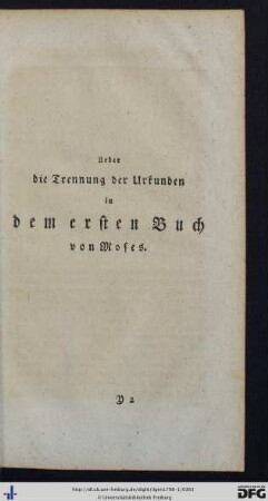 Über die Trennung der Urkunden in dem ersten Buch von Moses.