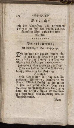 Bericht wie die fahrenden und reitenden Posten in der kais. kön. Haupt- und Residenzstadt Wien ankommen und abgehen.