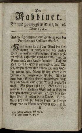 Ein und zwanzigstes Blatt, den 26. May 1742.