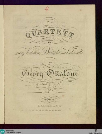 [Hs.: 7]tes Quartett für zwey Violinen, Bratsche und Violoncello : [hs.: 9]tes Werk. No. [hs.: 1]