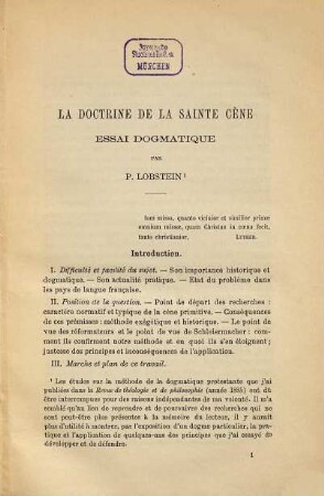 La doctrine de la Sainte Cène : essai dogmatique