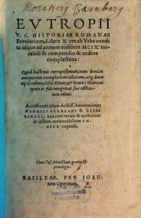 Historiae Romanae Breviarium : cum annott. Henr. Glareani