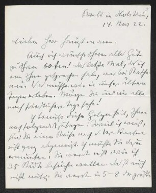 Brief von Gustav Frenssen an Gerhart Hauptmann