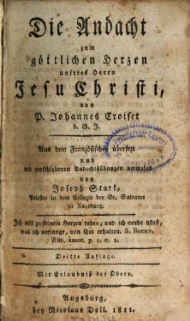 Die Andacht zum göttlichen Herzen unsers Herrn Jesu Christi