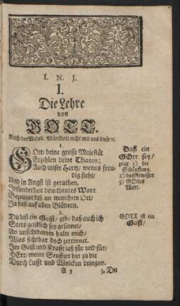 I. Die Lehre von GOTT