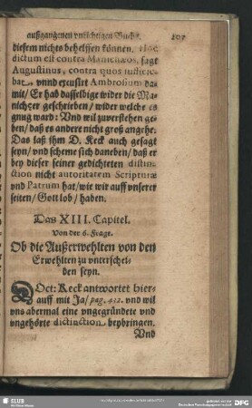 Das XIII. Capitel. Von der 6. Frage: Ob die Außerwehlten von den Erwehlten zu unterscheiden seyn