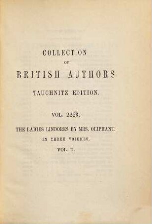 The ladies Lindores : in three volumes, 2