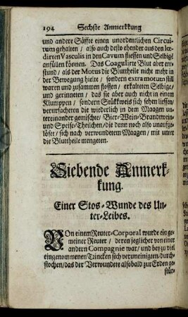 Siebende Anmerkkung. Einer Stos-Wunde des Unter-Leibes. - Achte Anmerkkung. Einer Stos-Wunde des rechten Schenkkels mit einem Messer.