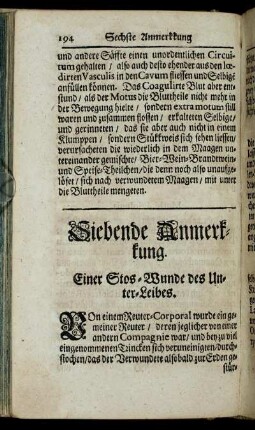 Siebende Anmerkkung. Einer Stos-Wunde des Unter-Leibes. - Achte Anmerkkung. Einer Stos-Wunde des rechten Schenkkels mit einem Messer.