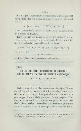Sur le caractère quadratique du nombre 3 par rapport a un nombre premier quelconque.