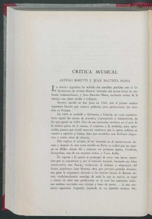 Crítica musical : Arturo Berutti y Juan Bautista Massa