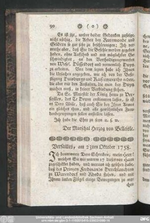 Versailles, am 23ten Oktober 1758.