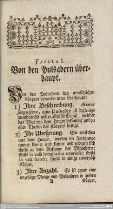 Tabula I. Von den Pulsadern überhaupt