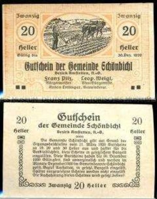 Schönbichl, Niederösterreich 20 Heller