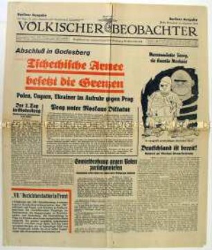 Fragment der NS-Tageszeitung "Völkischer Beobachter" mit scharfer Polemik gegen die Tschechoslowakei