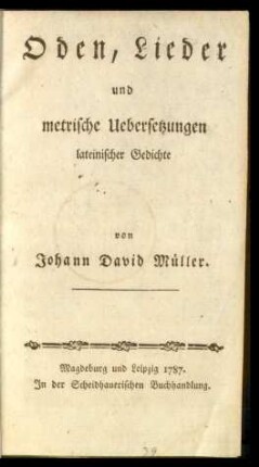 Oden, Lieder und metrische Uebersetzungen lateinischer Gedichte