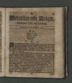 Nummer Söß un Zwintig. Mahndags den 28. September 1750