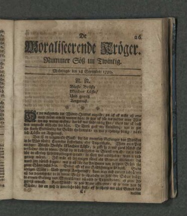 Nummer Söß un Zwintig. Mahndags den 28. September 1750