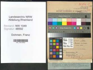 Entnazifizierung Franz Dohmen , geb. 03.08.1887 (Werkmeister)