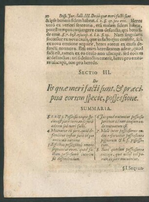Sectio III. De Iis quae meri facti sunt, & praecipua eorum specie, possessione.
