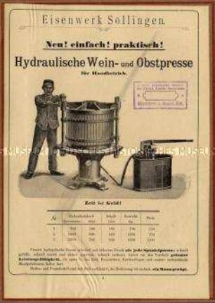 Hydraulische Wein- und Obstpressen