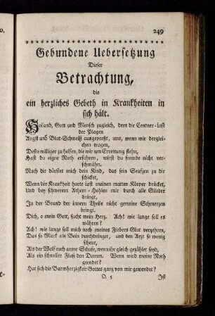 Gebundene Uebersetzung Dieser Betrachtung, die ein herzliches Gebeth in Krankheiten in sich hält.