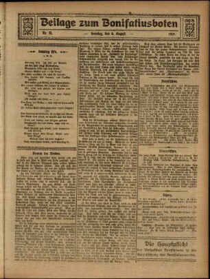 Zweite Ausgabe vom Sonntag, den 03. August 1919.