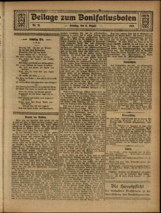 Zweite Ausgabe vom Sonntag, den 03. August 1919.