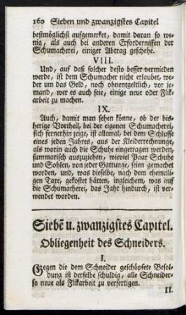 Siebe[n] u. zwanzigstes Capitel. Obliegenheit des Schneiders