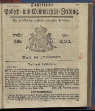 38tes Stueck, Montag den 17ten September 1798