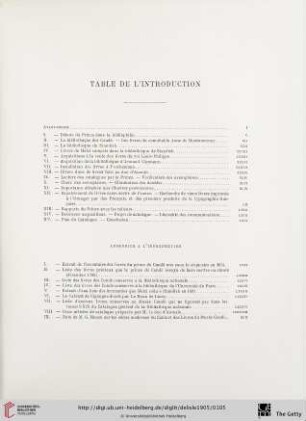 Table de l'introduction