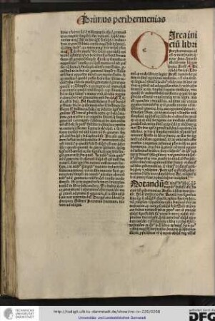 Circa initium libri Peryhermenias id est de interpretatione queritur primo quartus sit iste liber primo inter libros logice Arestotelis.