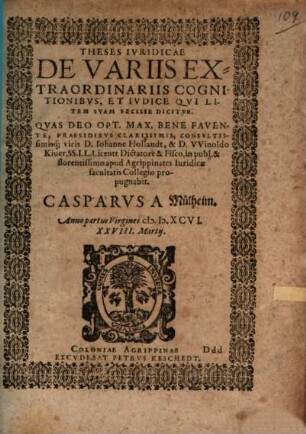 Theses ... de variis extraordinar. cognitionibus ...