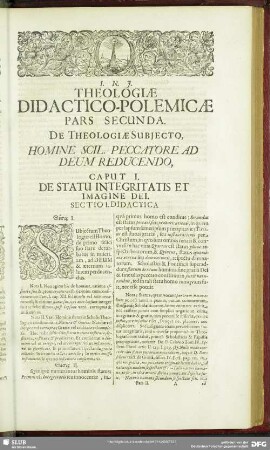 Caput I. De Statu Integritatis Et Imagine Dei
