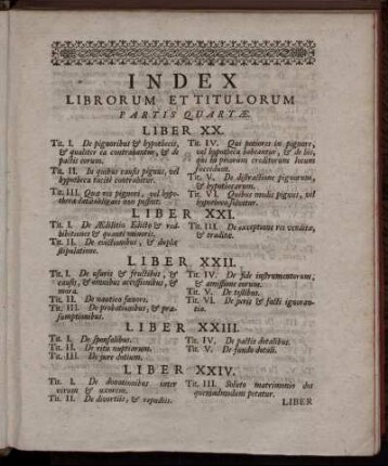 Index Librorum Et Titulorum Partis Quartæ.