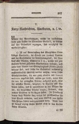 V. Kurze Nachrichten, Anekdoten, u.s.w.