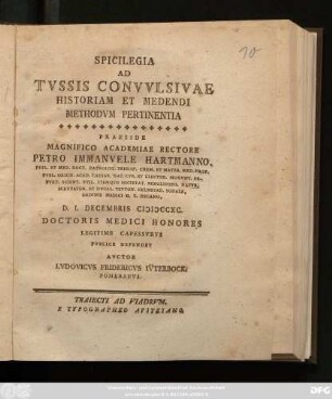 Spicilegia Ad Tvssis Convvlsivae Historiam Et Medendi Methodvm Pertinentia