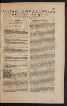Didaci Covarruvias Toletani, In Quartum Librum Decretalium Epitome.