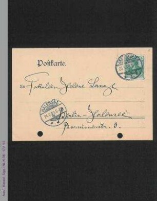 Postkarte von Elsbeth Krukenberg an Helene Lange